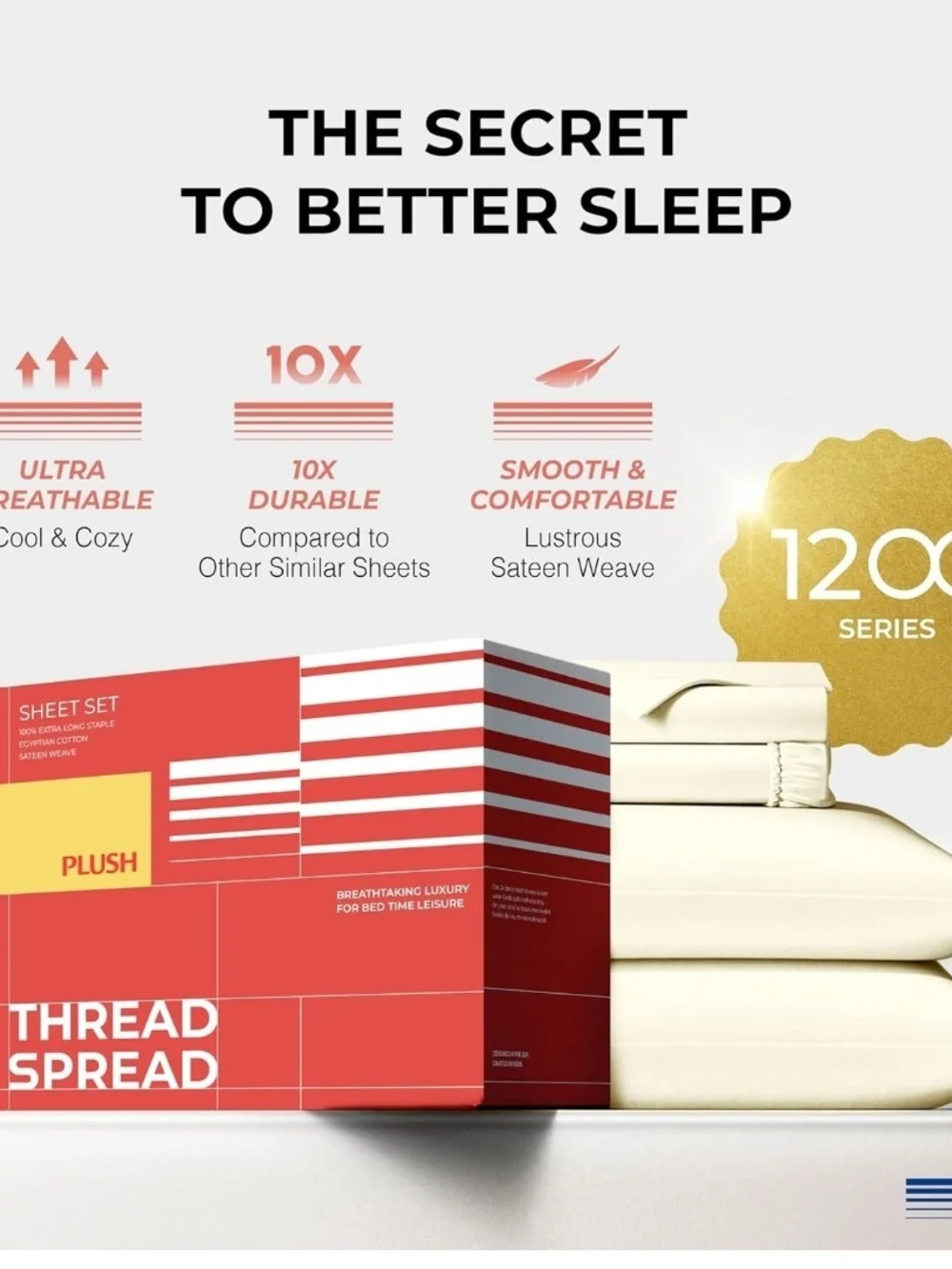Thread Spread 100% Egyptian Cotton California King Sheet Set Ivory 1200 TC 4 Pc